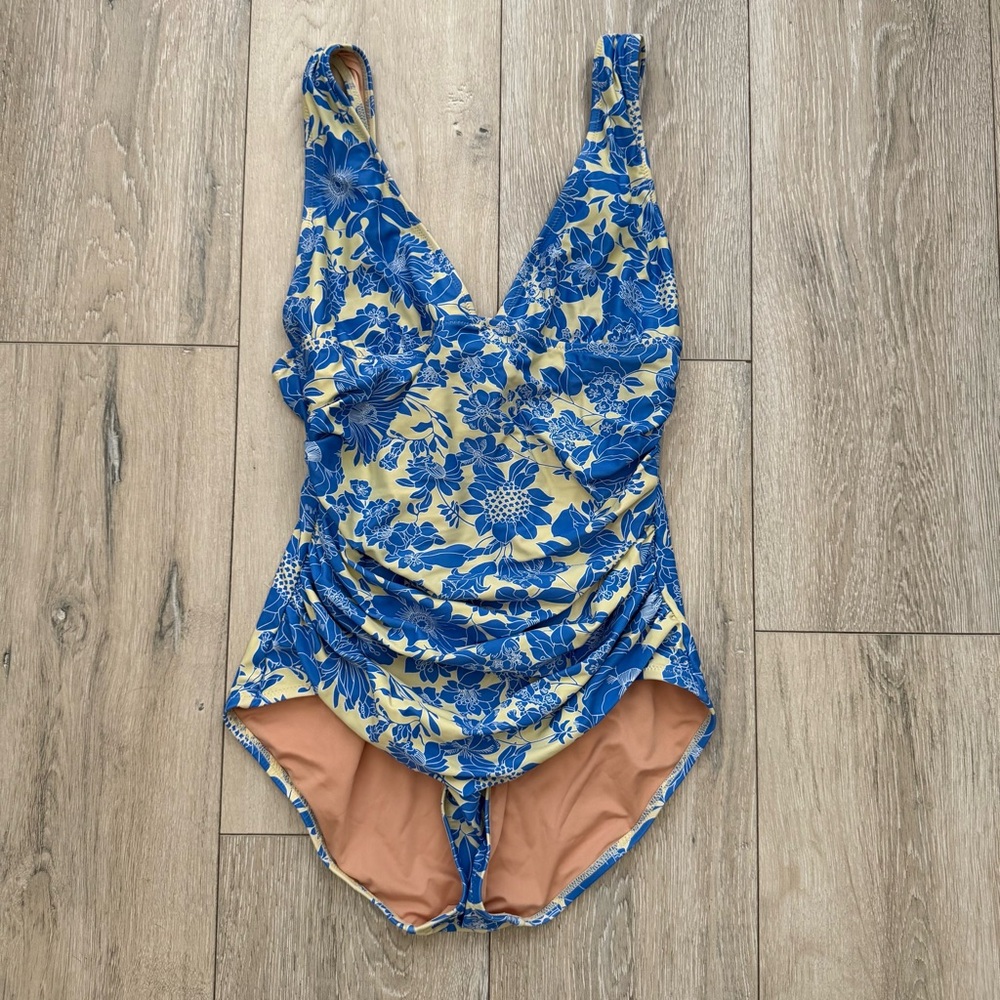 J. Crew Blue and Yellow Floral One-Piece Swimsuit
